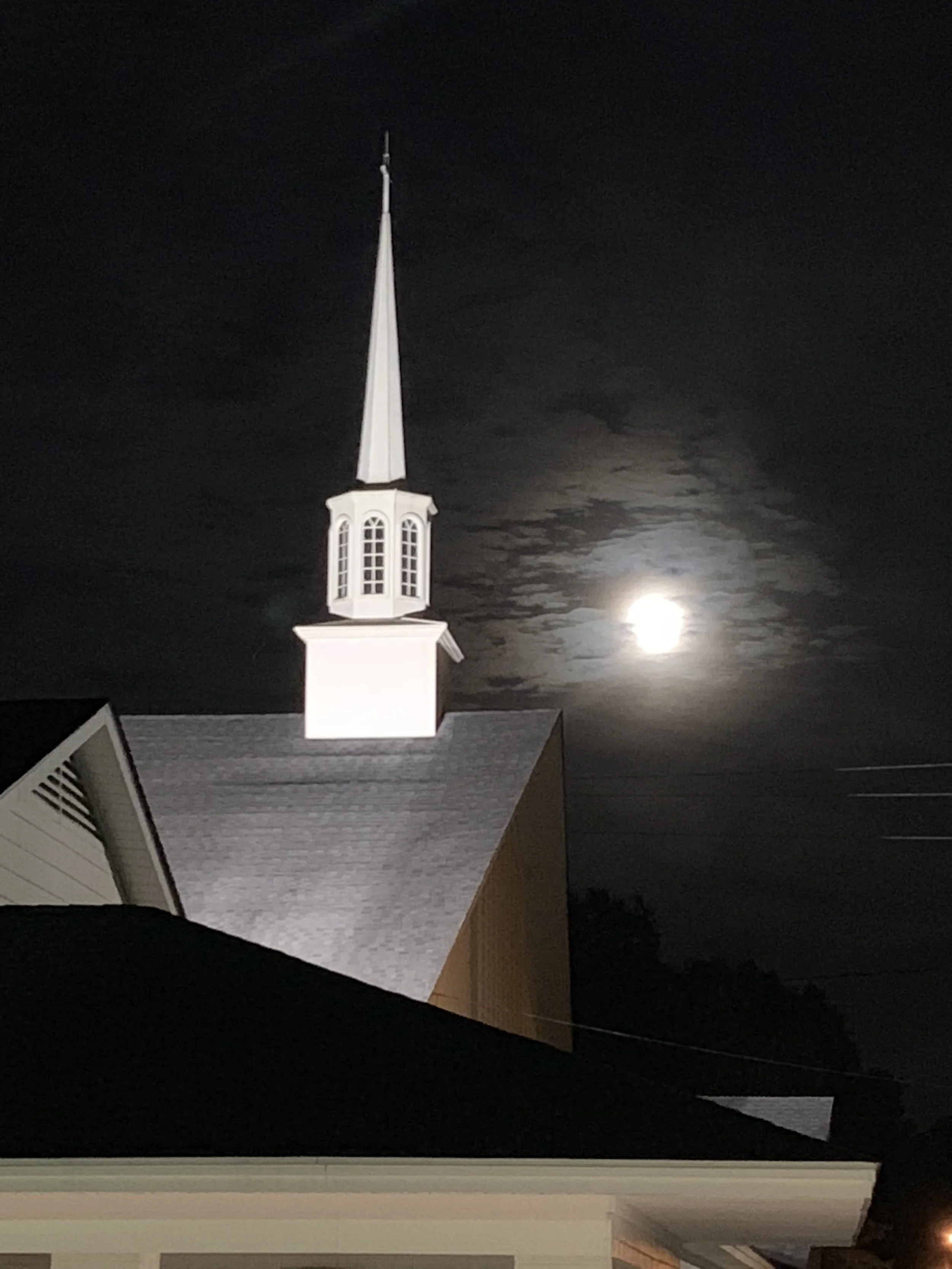 Saraland Baptist Church building at night